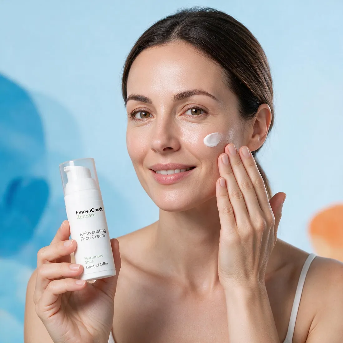 Mujer aplicando InnovaGoods Zencare Face Cream